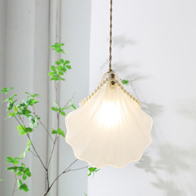 Contemporary Coastal Shell Iron Glass 1-Light Pendant Light For Living Room