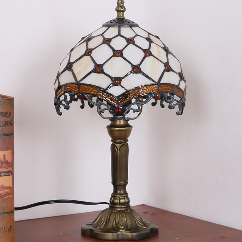 Traditional Tiffany Dome Resin Glass 1-Light Table Lamp For Living Room