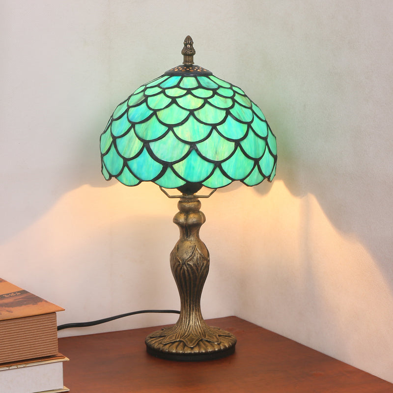 Traditional Tiffany Dome Resin Glass 1-Light Table Lamp For Living Room