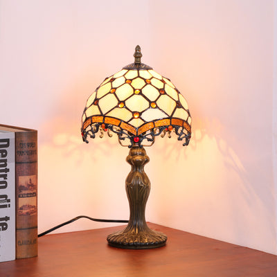 Traditional Tiffany Dome Resin Glass 1-Light Table Lamp For Living Room