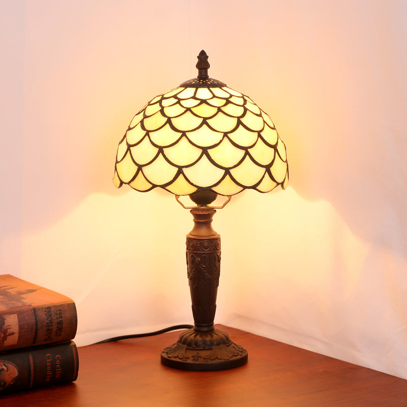 Traditional Tiffany Dome Resin Glass 1-Light Table Lamp For Living Room