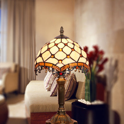 Traditional Tiffany Dome Resin Glass 1-Light Table Lamp For Living Room