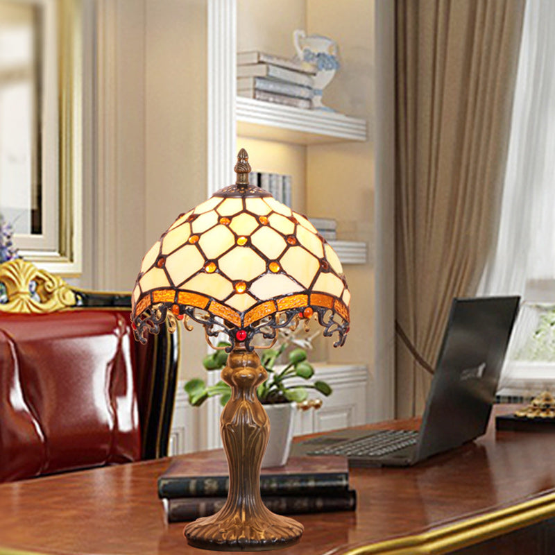 Traditional Tiffany Dome Resin Glass 1-Light Table Lamp For Living Room