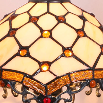 Traditional Tiffany Dome Resin Glass 1-Light Table Lamp For Living Room