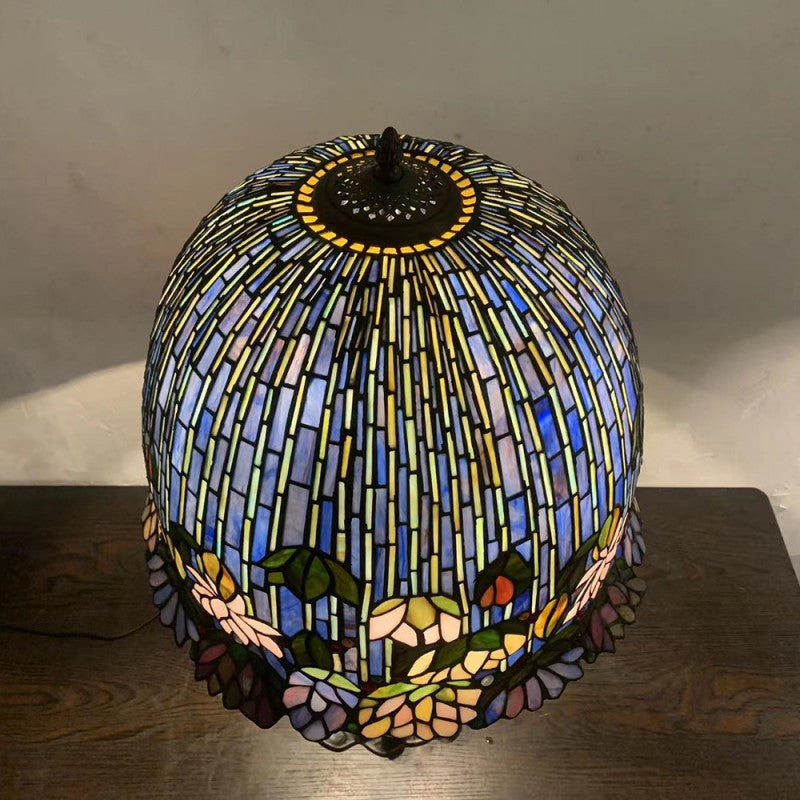 Traditional Tiffany Dome Copper Glass 1-Light Table Lamp For Living Room