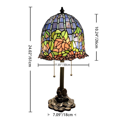 Traditional Tiffany Dome Copper Glass 1-Light Table Lamp For Living Room