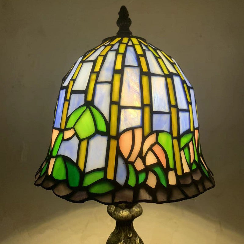 Traditional Tiffany Dome Copper Glass 1-Light Table Lamp For Living Room