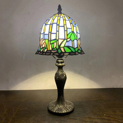 Traditional Tiffany Dome Copper Glass 1-Light Table Lamp For Living Room