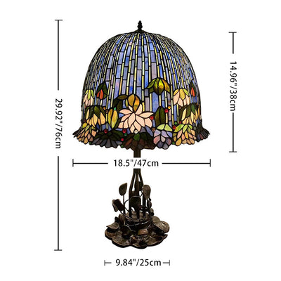 Traditional Tiffany Dome Copper Glass 1-Light Table Lamp For Living Room