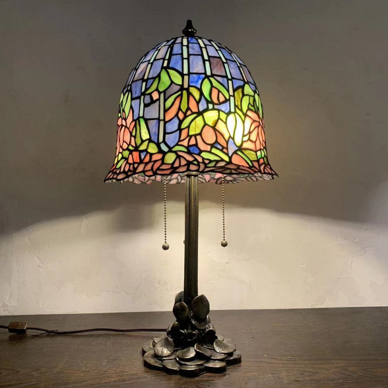 Traditional Tiffany Dome Copper Glass 1-Light Table Lamp For Living Room