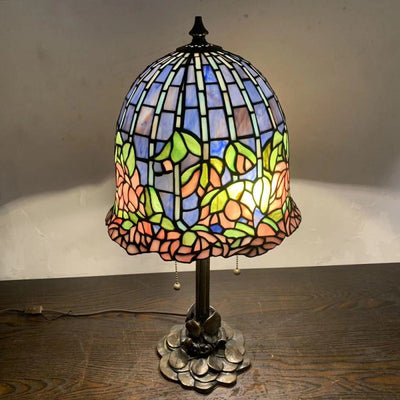 Traditional Tiffany Dome Copper Glass 1-Light Table Lamp For Living Room