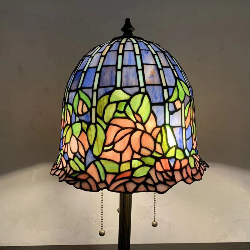 Traditional Tiffany Dome Copper Glass 1-Light Table Lamp For Living Room