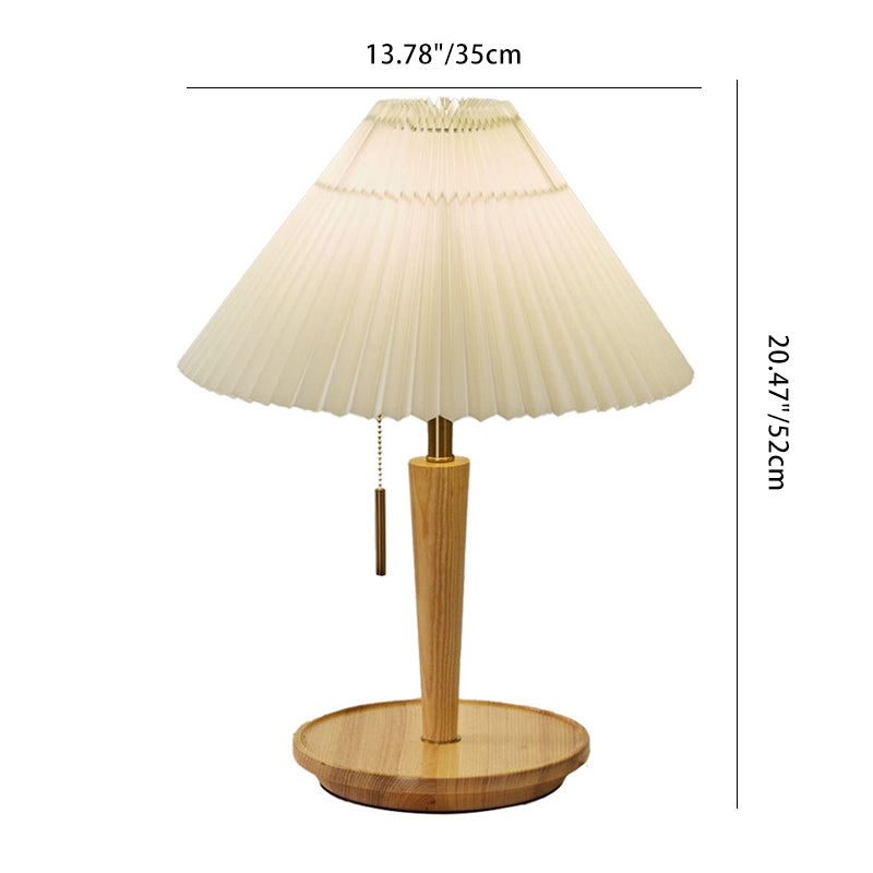 Traditional Japanese Dome Wood Fabric 1-Light Table Lamp For Living Room