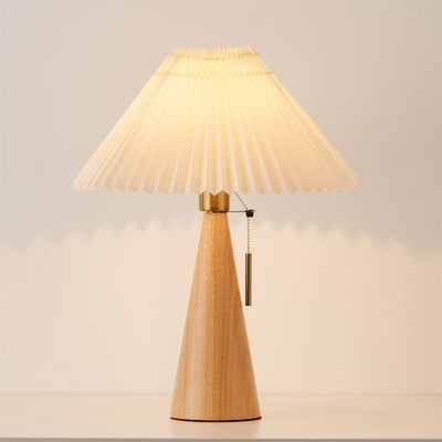 Traditional Japanese Dome Wood Fabric 1-Light Table Lamp For Living Room