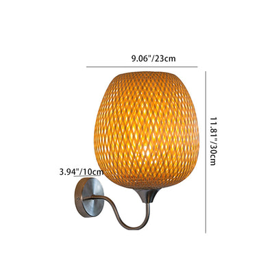 Traditional Chinese Oval Iron Bamboo 1-Light Wall Sconce Lamp For Living Room