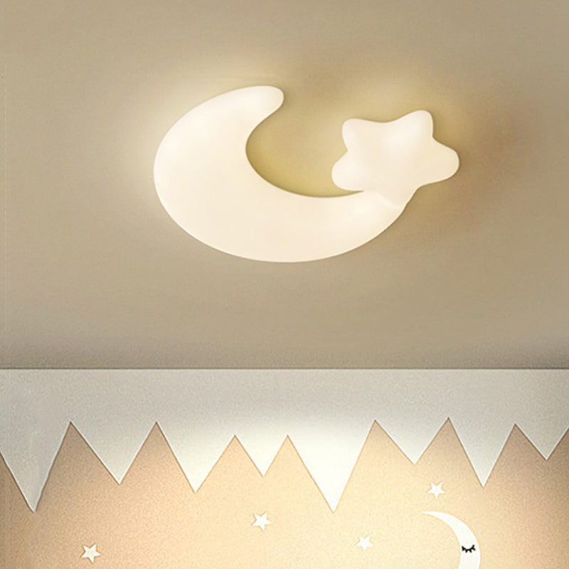 Contemporary Creative Moon Iron Plastic LED Kids Flush Mount Ceiling Light For Living Room