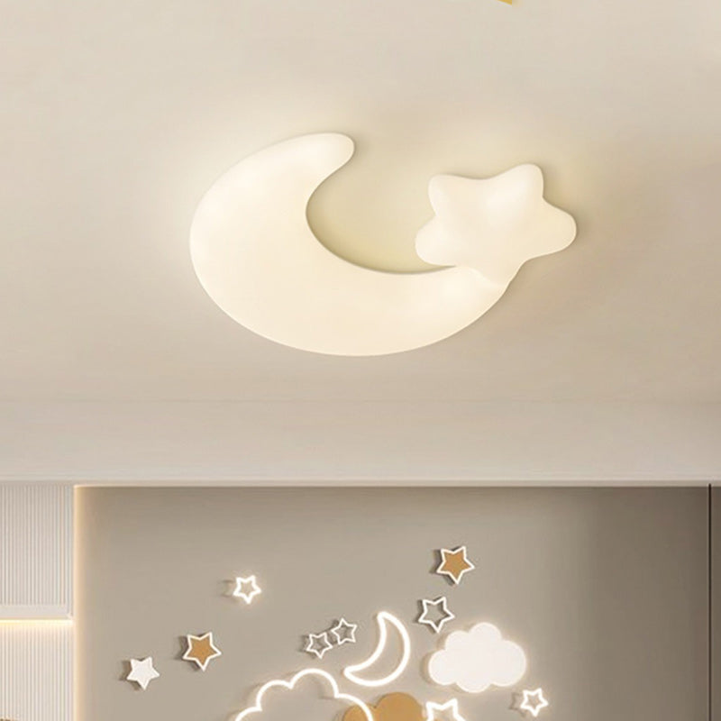 Contemporary Creative Moon Iron Plastic LED Kids Flush Mount Ceiling Light For Living Room