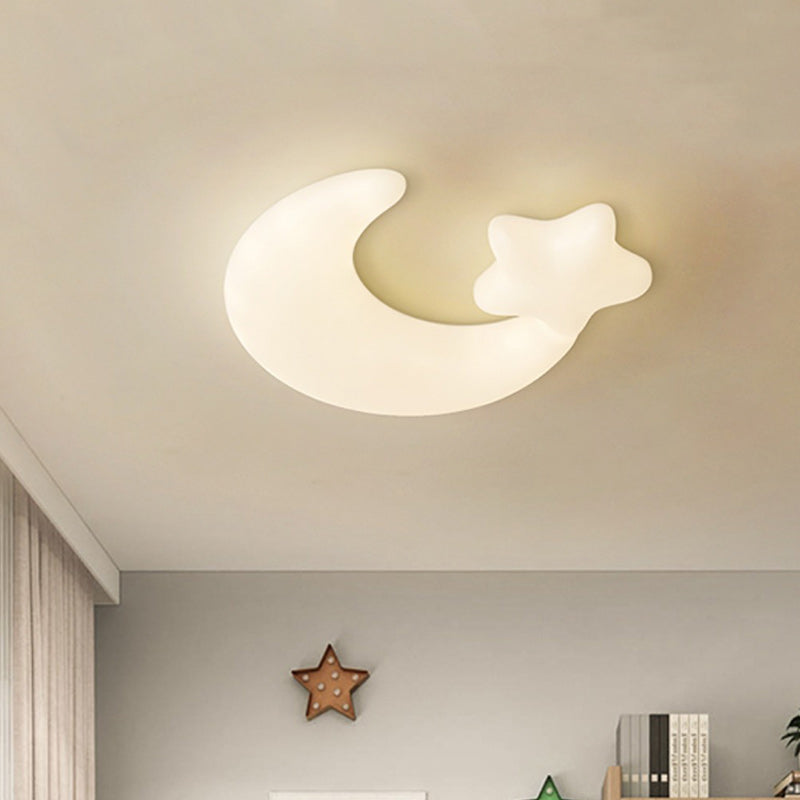 Contemporary Creative Moon Iron Plastic LED Kids Flush Mount Ceiling Light For Living Room