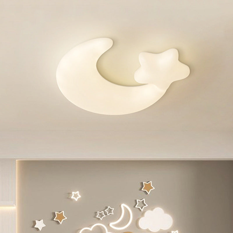 Contemporary Creative Moon Iron Plastic LED Kids Flush Mount Ceiling Light For Living Room