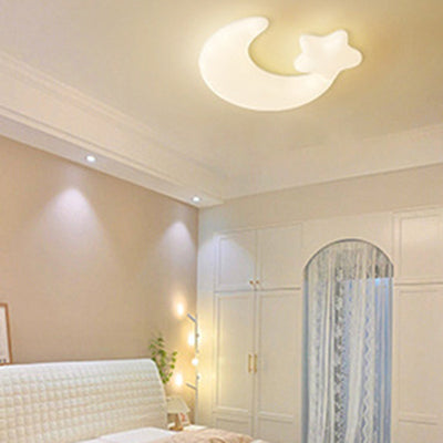 Contemporary Creative Moon Iron Plastic LED Kids Flush Mount Ceiling Light For Living Room