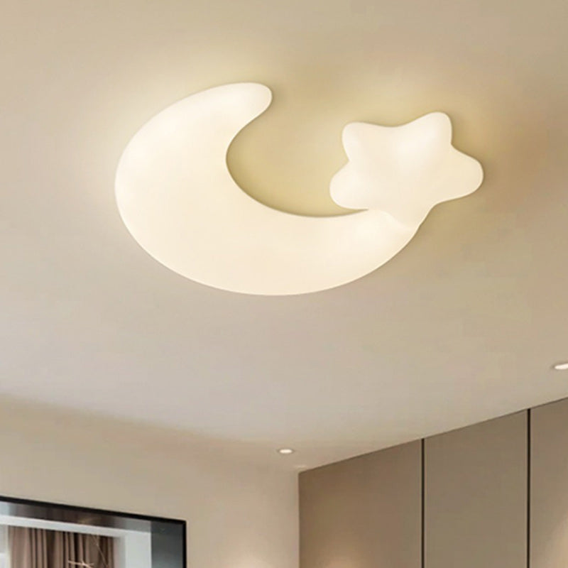 Contemporary Creative Moon Iron Plastic LED Kids Flush Mount Ceiling Light For Living Room