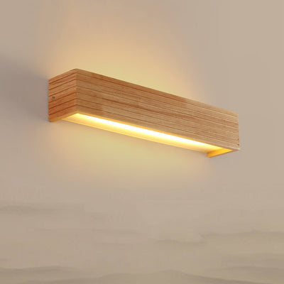 Traditional Japanese Rectangular Wood Acrylic LED Wall Sconce Lamp For Living Room