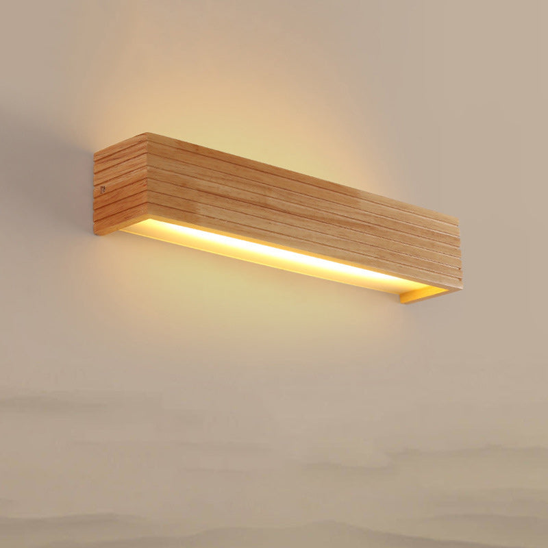 Traditional Japanese Rectangular Wood Acrylic LED Wall Sconce Lamp For Living Room