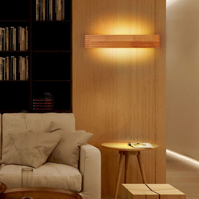 Traditional Japanese Rectangular Wood Acrylic LED Wall Sconce Lamp For Living Room