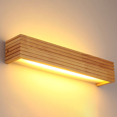 Traditional Japanese Rectangular Wood Acrylic LED Wall Sconce Lamp For Living Room