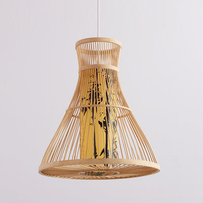 Traditional Chinese Cylinder Bamboo Paper 1-Light Pendant Light For Living Room