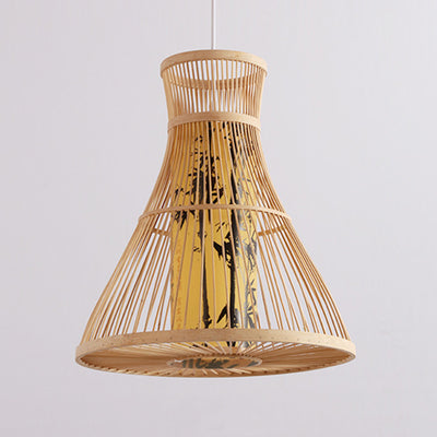 Traditional Chinese Cylinder Bamboo Paper 1-Light Pendant Light For Living Room