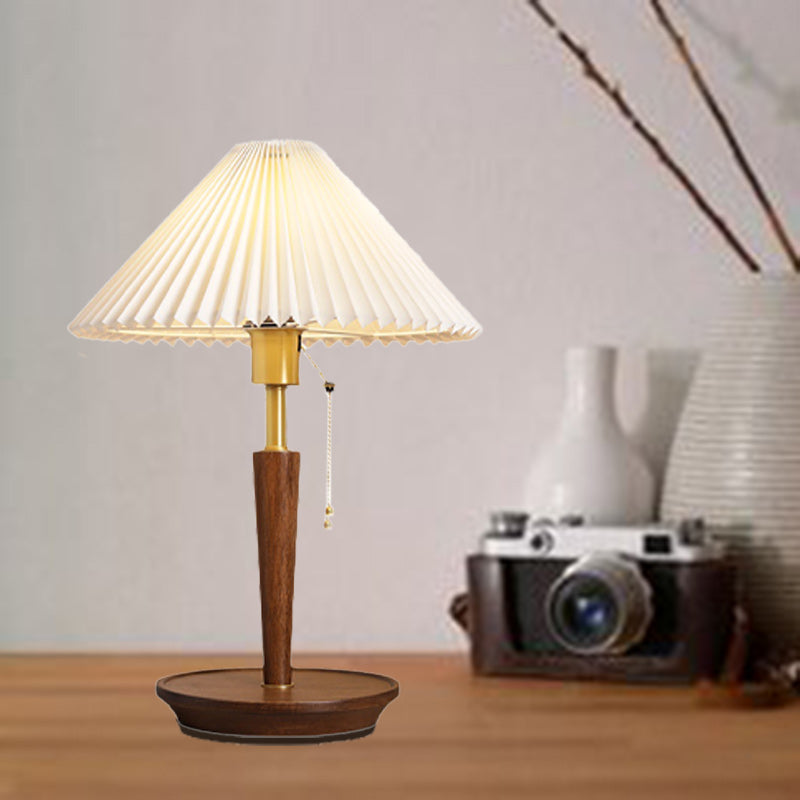 Contemporary Nordic Drum Copper Wood Fabric 1-Light Table Lamp For Living Room