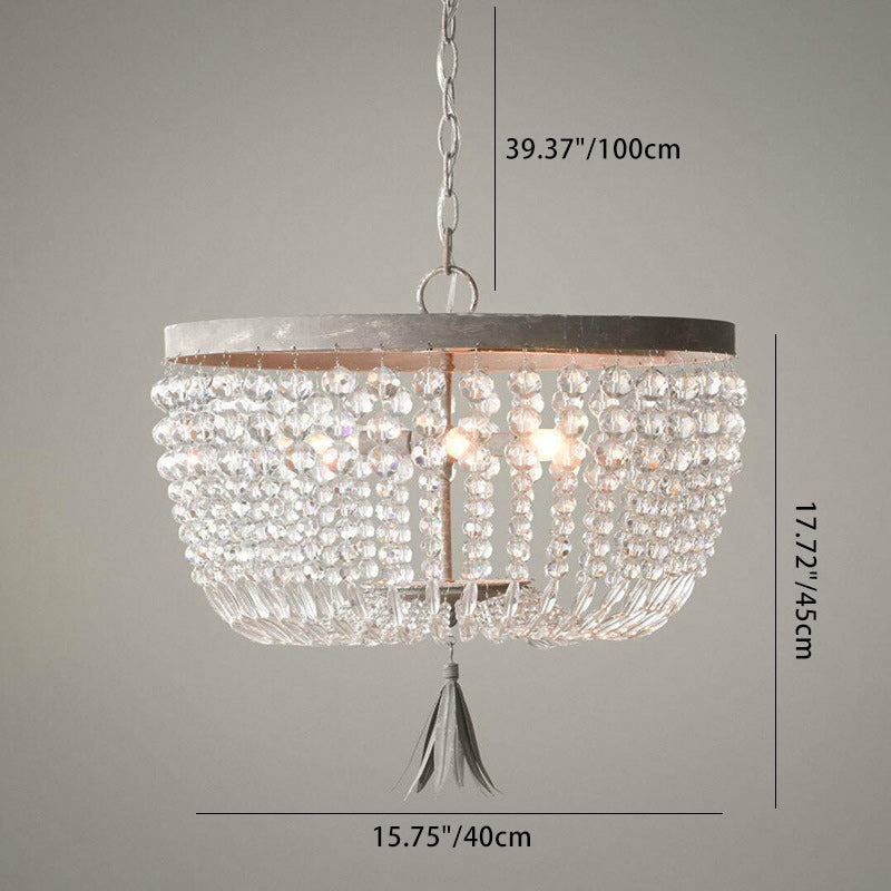 Traditional French Round Iron Crystal 2/3-Light Pendant Light For Living Room