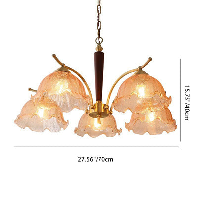 Traditional French Dome Copper Wood Glass 3/5-Light Chandelier For Living Room