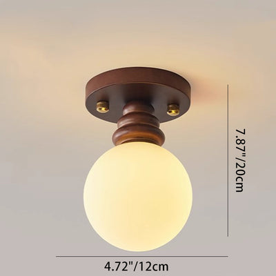 Traditional Japanese Oval Wood Glass 1-Light Semi-Flush Mount Ceiling Light For Living Room