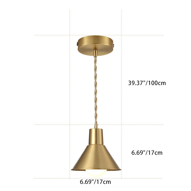 Contemporary Scandinavian Drum Copper 1-Light Pendant Light For Living Room