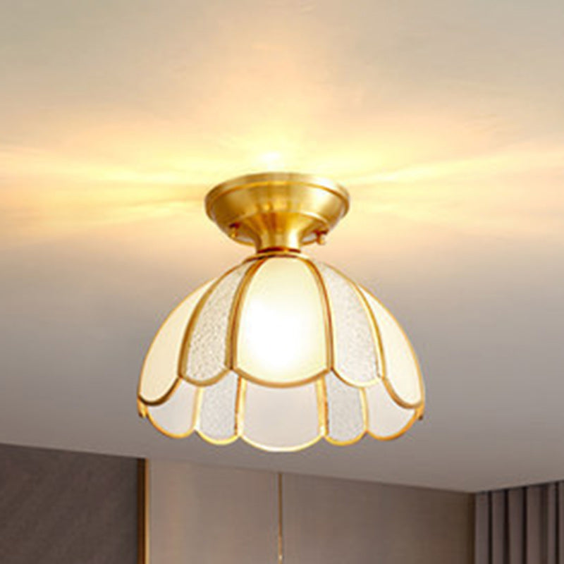 Contemporary Luxury Dome Copper Glass Semi-Flush Mount Ceiling Light For Living Room