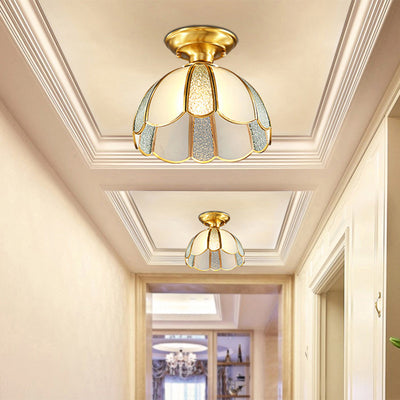 Contemporary Luxury Dome Copper Glass Semi-Flush Mount Ceiling Light For Living Room