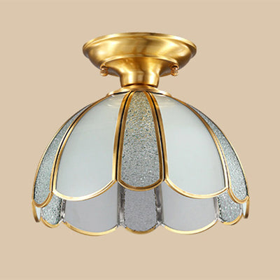 Contemporary Luxury Dome Copper Glass Semi-Flush Mount Ceiling Light For Living Room