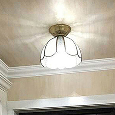 Contemporary Luxury Dome Copper Glass Semi-Flush Mount Ceiling Light For Living Room