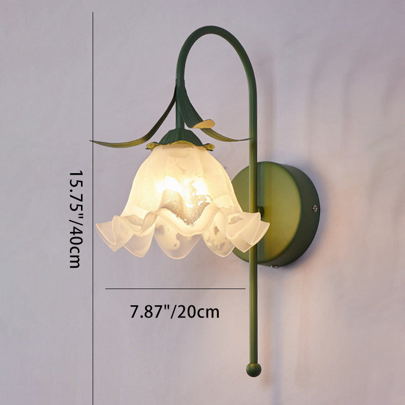 Contemporary Retro Flower Iron Glass 1-Light Wall Sconce Lamp For Living Room