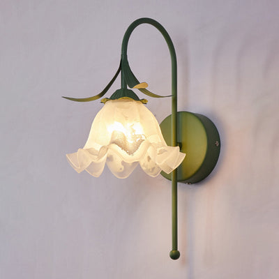 Contemporary Retro Flower Iron Glass 1-Light Wall Sconce Lamp For Living Room