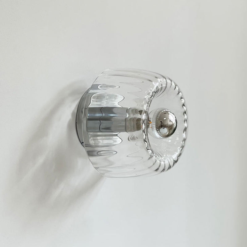 Modern Minimalist Round Iron Glass 1-Light Wall Sconce Lamp For Living Room