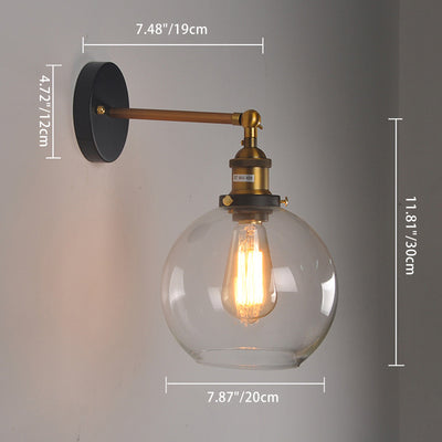 Contemporary Industrial Globe Aluminum Glass 1-Light Wall Sconce Lamp For Living Room