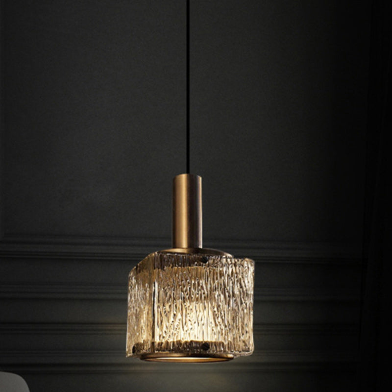 Contemporary Luxury Rectangular Copper Glass 1-Light Pendant Light For Living Room