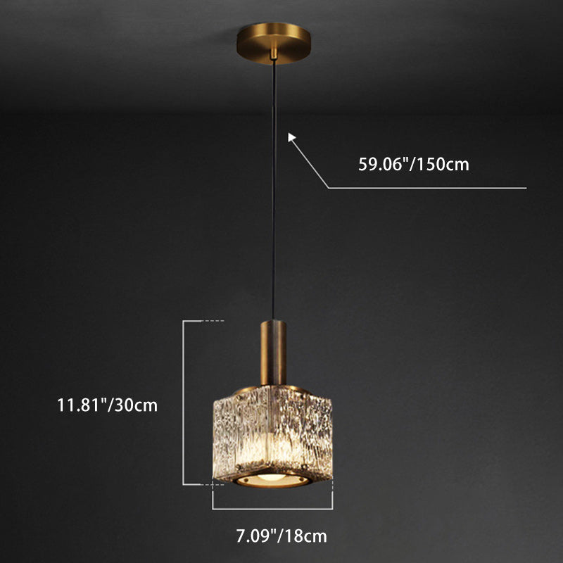 Contemporary Luxury Rectangular Copper Glass 1-Light Pendant Light For Living Room