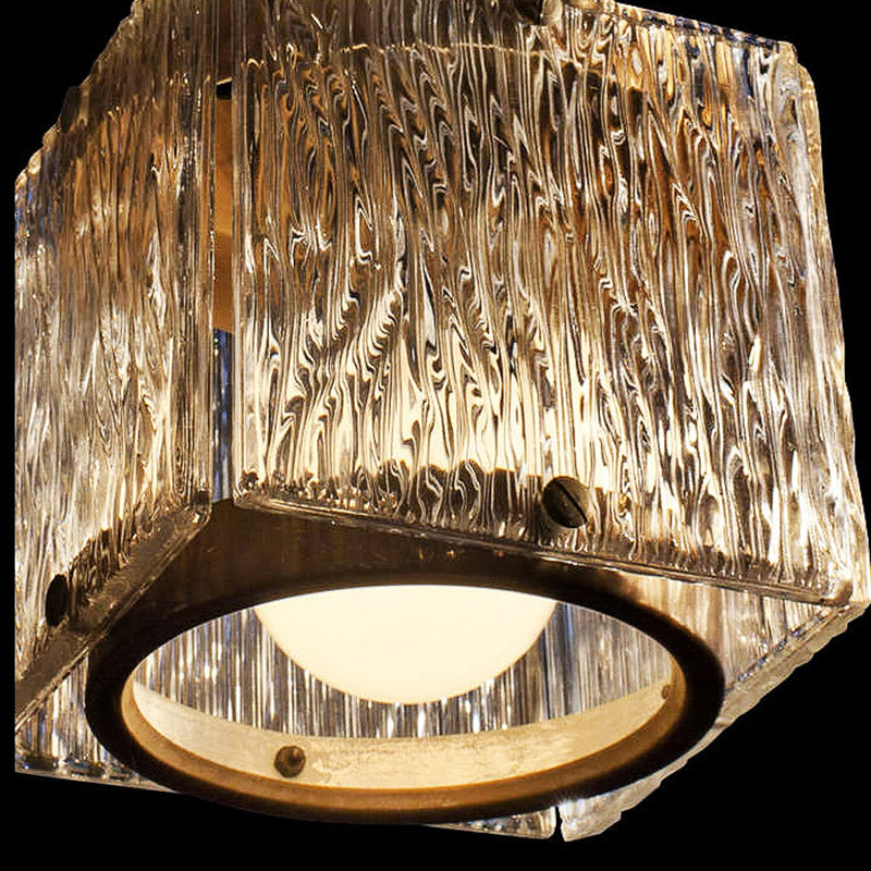 Contemporary Luxury Rectangular Copper Glass 1-Light Pendant Light For Living Room