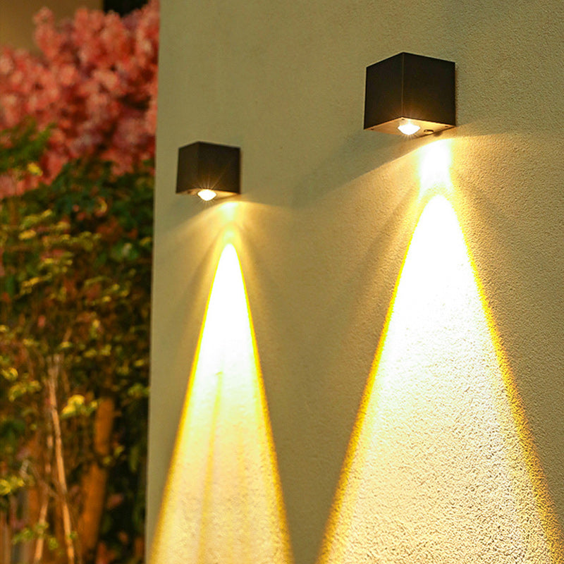 Modern Minimalist Cube Plastic Solar LED Wall Sconce Lamp For Garden