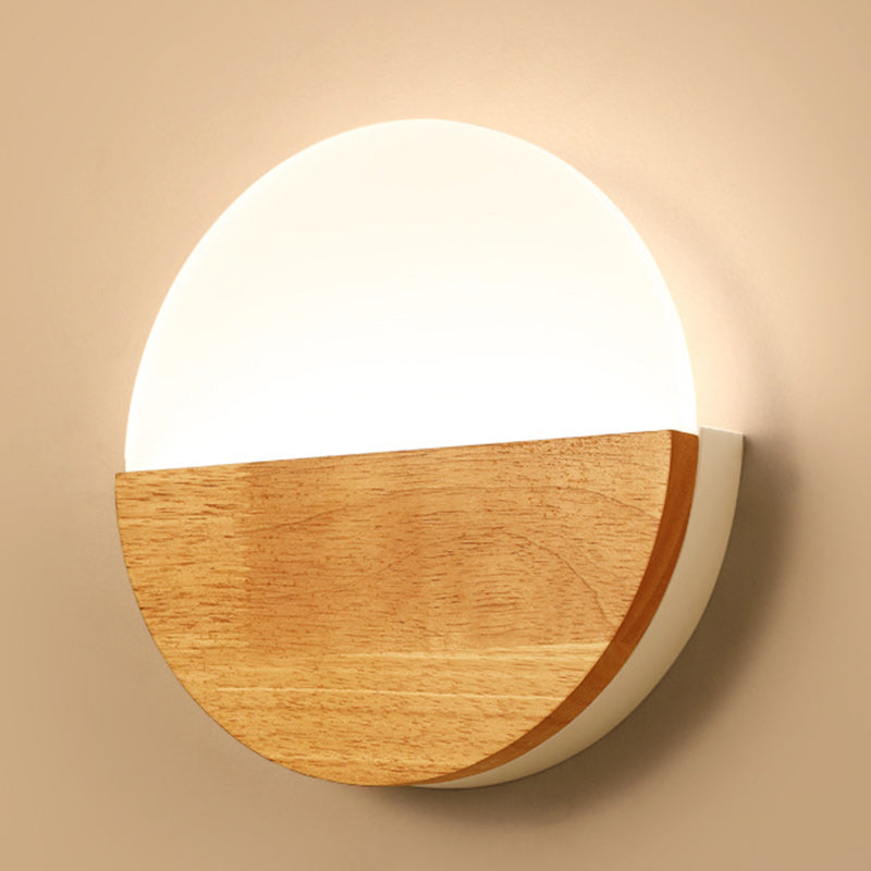 Contemporary Nordic Round Wood Acrylic LED Wall Sconce Lamp For Living Room