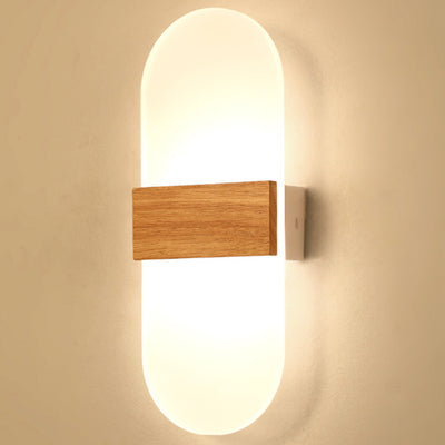 Contemporary Nordic Round Wood Acrylic LED Wall Sconce Lamp For Living Room